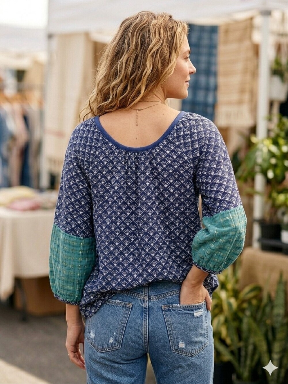 💕ACE & JIG💕 Heather Top Reversible ~ Kenti/Kasuri Print Medium - Picture 2 of 13